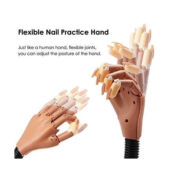 Main de pratique pour les ongles avec 400 embouts de rechange flexibles en acrylique pour débutants et techniciens des ongles