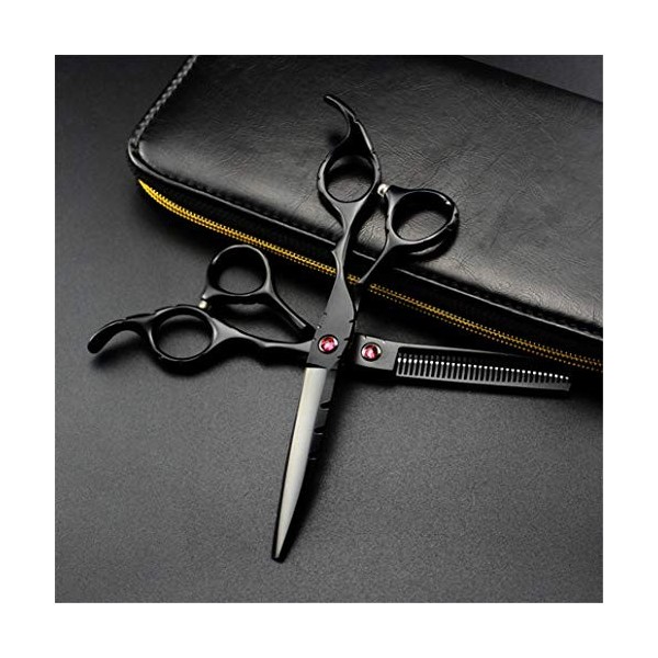Couper Les Cheveux Ciseaux Noir Set - 6.0" Ciseaux de Coiffure Ciseaux Dilution Toilettage Styling Kit en Acier Inoxydable - 