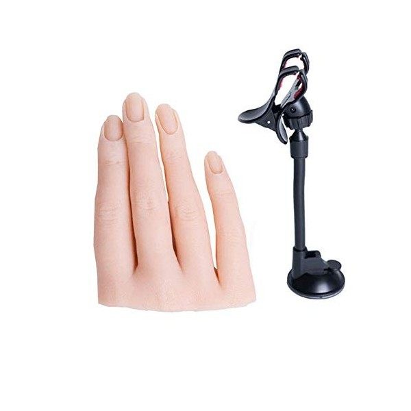 Main silicone pliable de taille réelle, 4 doigts ongles formation de manucure faux modèle de doigt de main pour laffichage d