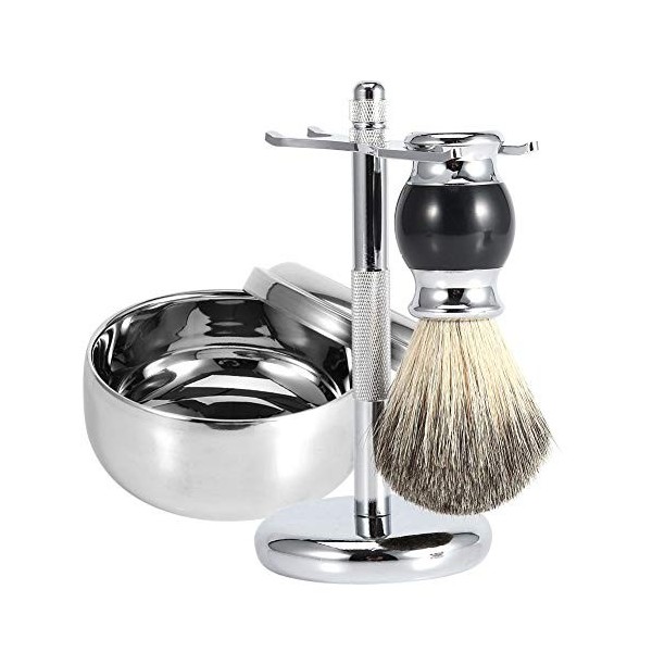 Kit doutils de rasage professionnel pour hommes, brosse à barbe, y compris support de rasoir savon à barbe et bol en alliage