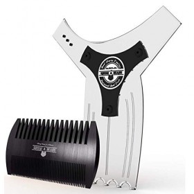 Kit de toilettage et guide de barbe et peigne en bambou pour homme,Cadeau de Noël,Idéal pour aligner et border,Pochoir multi-