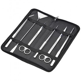 sourcing map 6 po 1 Ensemble Pinces Épiler Outils Kits Inox Acier Brossé Pinces Épiler Ciseaux Spatule avec Case