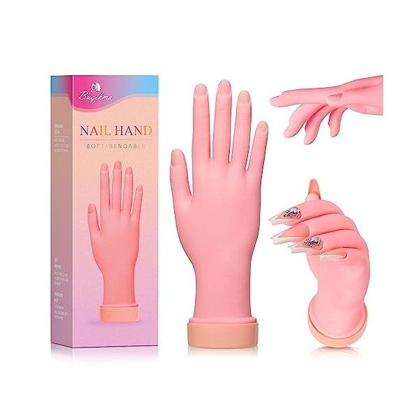 Buqikma Main dentraînement des ongles pour ongles en acrylique, main de mannequin pour la pratique des ongles, flexible et p