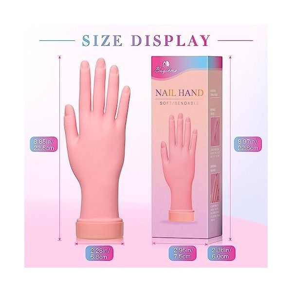 Buqikma Main dentraînement des ongles pour ongles en acrylique, main de mannequin pour la pratique des ongles, flexible et p