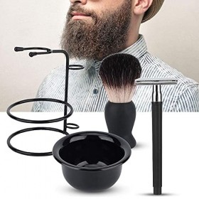 Ensemble de Rasage pour Hommes, Kit de Rasage de Barbe avec Rasoir en Acier Inoxydable Support de Rasoir Universel Bol de Ras