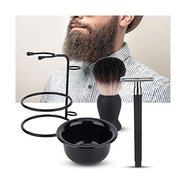 Ensemble de Rasage pour Hommes, Kit de Rasage de Barbe avec Rasoir en Acier Inoxydable Support de Rasoir Universel Bol de Ras