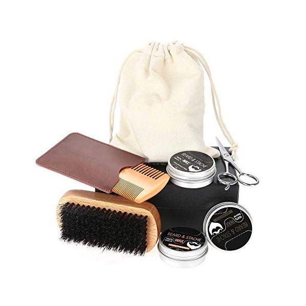 WAAZI Kit de Soin de Barbe for Homme, kit de toilettage et de Taille de Barbe avec baume à Barbe, Brosse à Barbe, Peigne à Ba