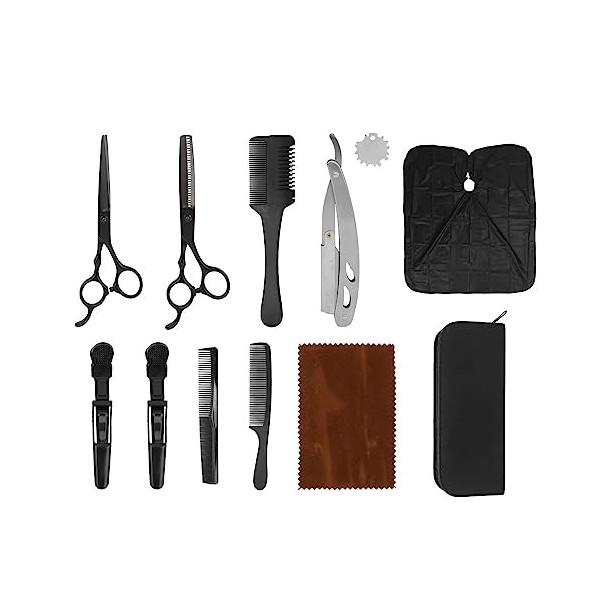 Kit de Ciseaux de Coupe de Cheveux, Ensemble de Ciseaux en Acier Inoxydable avec Clip, Peigne, Cape, Rasoir, adapté aux Profe