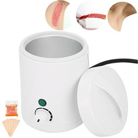 Perle de cire, chauffe-cire à épiler Type de bouton auto-ajustable blanc avec 10 bâtons en bois pour salon de beauté à usage 