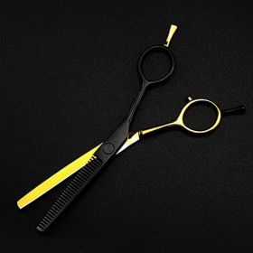 Ciseaux de coupe de cheveux, 5,5 pouces professionnels 440c ciseaux à cheveux dorés et noirs à deux queues coupant les ciseau