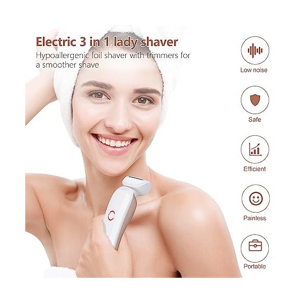 Rasoir électrique pour femme pour le visage, les jambes, les aisselles, le bikini humide et sec, rechargeable IPX7, étanche a