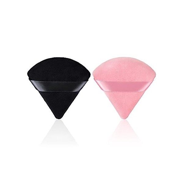 Houpette Maquillage 2 Pcs, Oupette pour Poudre Maquillage, Eponge Maquillage Triangle en Peluche Douce et Réutilisable Lavabl