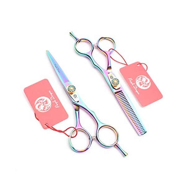 Coupe de Cheveux colorés Ciseaux Professionnels Haut de Gamme Barber Ciseaux Amincissants Ciseaux 5.5/6.0 Pouces Set 6CR Acie