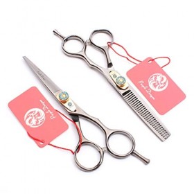 Coupe Cheveux Noirs Ciseaux Professionnels Haut de Gamme Barber Ciseaux Amincissants Ciseaux 5.5/6.0 Pouces Set 6CR Acier Coi