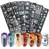 JMEOWIO 6 Pcs Nail Art Plaques Stamping Halloween Décoration crâne fantôme Ongles Design Manucure