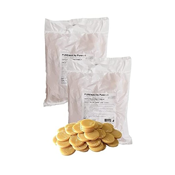 Purewax | Galets de cire à épiler | MIEL JAUNE | 2 sachets de 1KG | épilation sans Bande | Jambes | Aisselles | bras | corps 