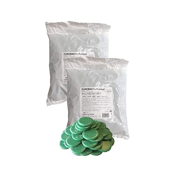 Purewax | Galets de cire à épiler | VERT | 2 sachets de 1KG | épilation sans Bande | Jambes | Aisselles | bras | corps | Cire