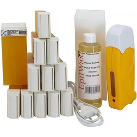 EpilWax - Kit dÉpilation Solo Complet avec : 1 chauffe cire epilation professionnelle - 12 Roll-On de cire Pro Miel de100 ml