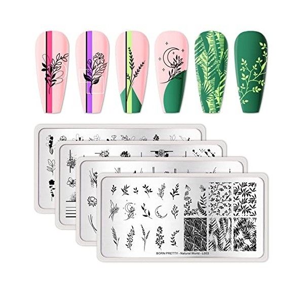 BORN PRETTY Lot de 4 pochoirs pour ongles - Pour nail art - Pour bricolage et salon