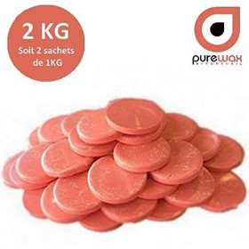 Purewax | Galets de cire à épiler | ROSE | 2 sachets de 1KG | épilation sans Bande | Jambes | Aisselles | bras | corps | Cire