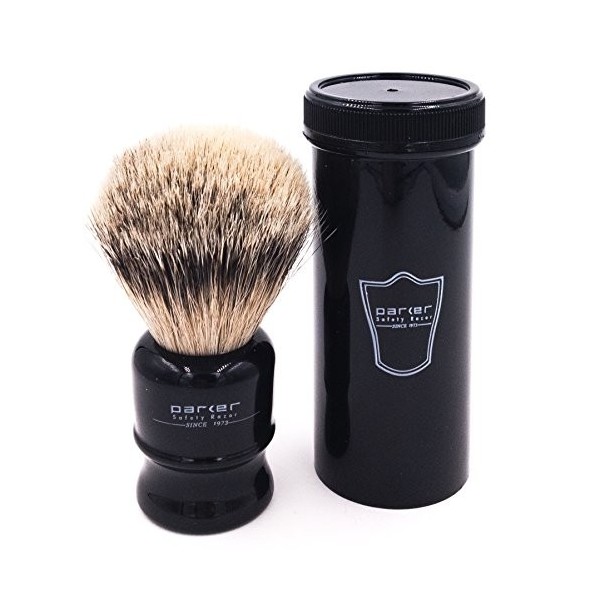 Parker Safety Razor 100% Silvertip Voyage Brosse rasage avec étui, Noir