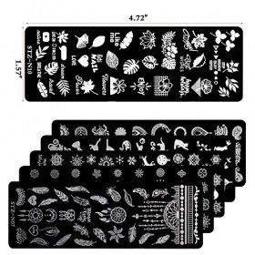 MWoot 6Pcs Nail Stamping Plate Modèle dimage Star Flower Naturel Flocons De Neige Dhiver De Noël Mignon Animal Theme Manucu