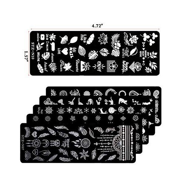 MWoot 6Pcs Nail Stamping Plate Modèle dimage Star Flower Naturel Flocons De Neige Dhiver De Noël Mignon Animal Theme Manucu