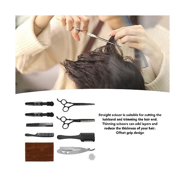 Ensemble de Ciseaux de Coupe de Cheveux Professionnels avec Cisailles en Acier Inoxydable pour Salon de Coiffure - Prise en M