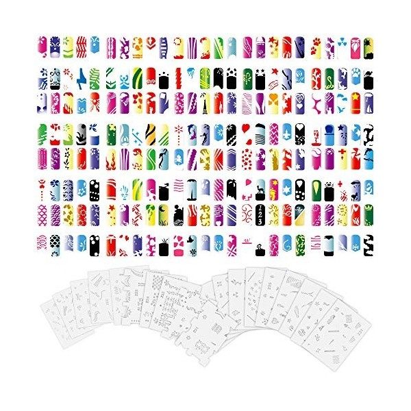 Custom Body Art Lot de 20 pochoirs à ongles individuels avec 18 motifs chacun pour un total de 360 modèles de la série 12