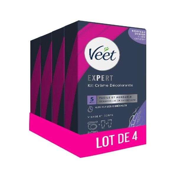 VEET Crème Décolorante Visage et Corps - 2 flacons de 75 ml - Lot de 4