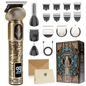 REHOYO Tondeuse Barbe Homme Imperméables, Tondeuse Cheveux Hommes Professionnelle Avec Lame en T de Coupe de 0mm Rasoir Elect