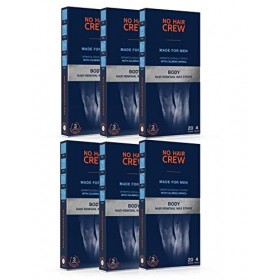 6 x NO HAIR CREW Bandes De Cire pour lépilation du corps. Pour Hommes, 20 Bandes et 4 Lingettes Apaisantes Lot de 6 