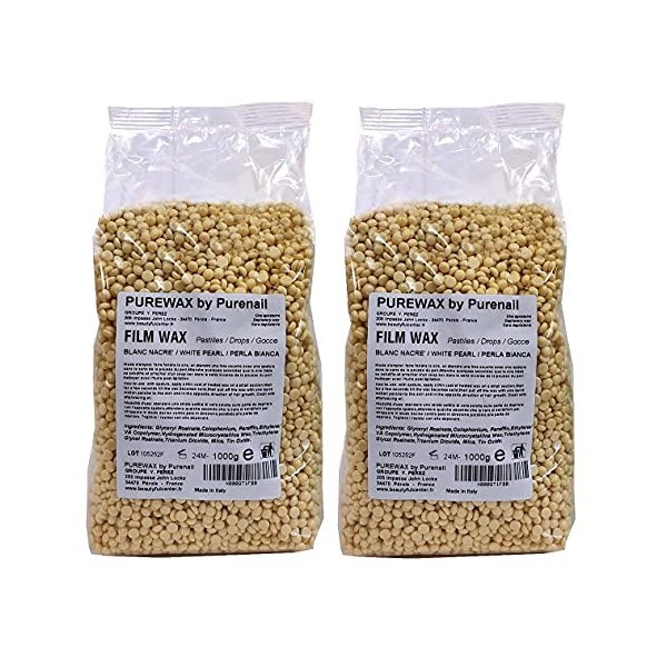 BeautyfulCenter | Purewax | 2 sachets d’1 kg de Perles de cire BLANC NACRE, perles de cire à épiler pelable- 2Kg