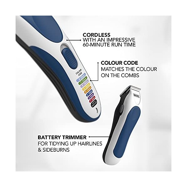 WAHL Colour Pro Kit combiné sans fil pour homme, tondeuse à cheveux, tondeuse à cheveux pour homme avec tondeuse à barbe, gui