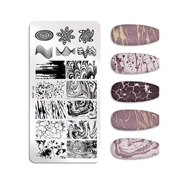 Onsinic Plaques Destampage des Ongles Modèle Marbre Nail Art Plaque Stencil Outils Pochoir en Acier Inoxydable Modèle Desta