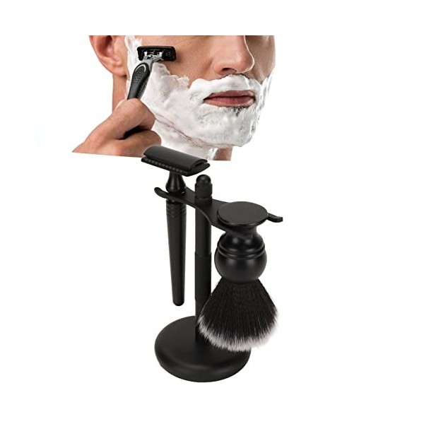 3PCS Trimming Brush Set Black Beard Care Safety Trimming Blade Brushes Kit Avec Support De Support Pour Hommes