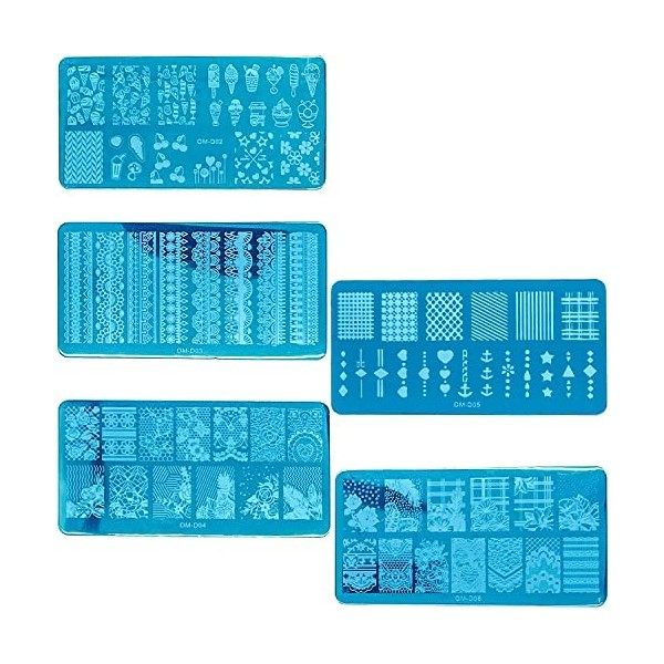 PEZEEU 5 Pcs Nail Art Stamping Platesen Plaques destampage dongles en acier inoxydable Plaques Tampons à Ongles Outils Modè