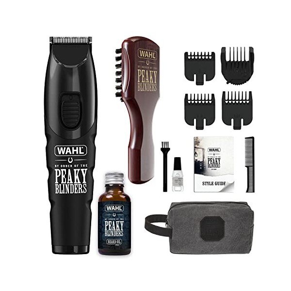 Wahl and Peaky Blinders Tondeuse à barbe rechargeable pour homme, tondeuse à poils faciaux, huile à barbe, soin de la barbe, 