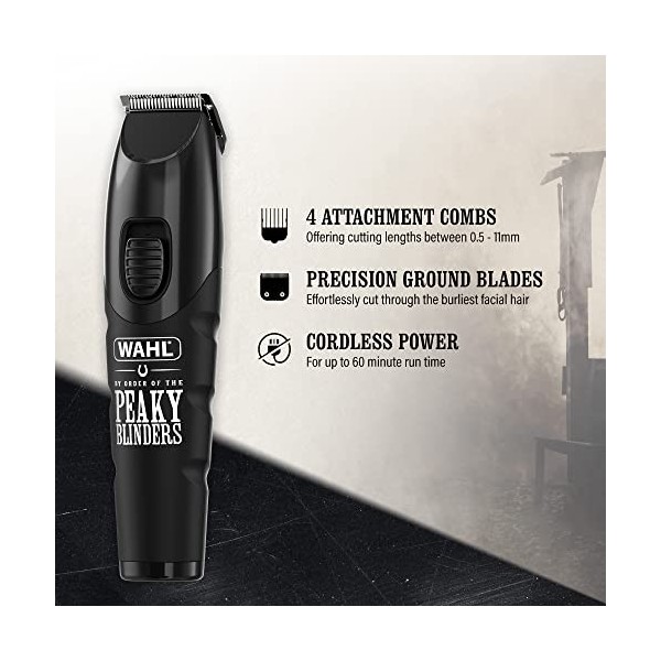 Wahl and Peaky Blinders Tondeuse à barbe rechargeable pour homme, tondeuse à poils faciaux, huile à barbe, soin de la barbe, 