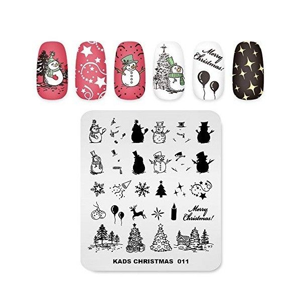 Alexnailart Nail Art Stamping Plate Template Thème de Noël Dessin animé Bonhomme de neige Bonhomme de neige Arbre Bougie Moti