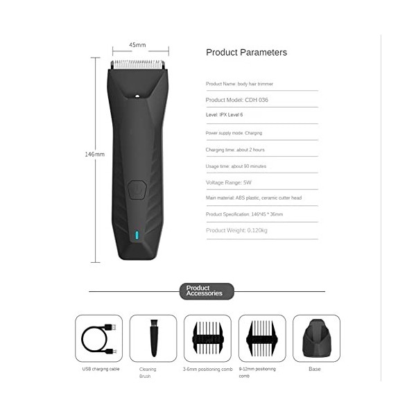 Bsowte Tondeuse à Cheveux Électrique Body Groomer Shaver LED Shaver For Men Hair Clippers