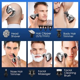 zerotop Rasoirs à tête chauve pour homme, rasoir électrique 6 en 1 9D pour homme, rasoir électrique rotatif IPX6 étanche à l