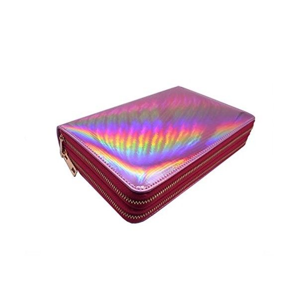 Étui de rangement pour plaque de tampons à ongles, 216 emplacements - Motif laser arc-en-ciel - Sac de rangement pour plaque 