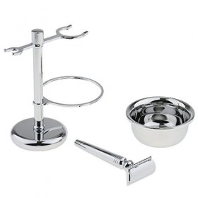 Jojomis Ensemble de rasage pour homme avec brosse + sécurité + bol + support amovible