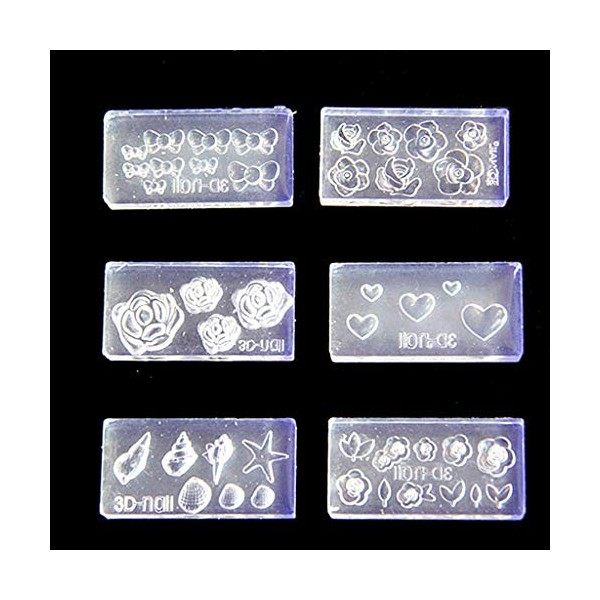 Lot de 6 moules en silicone stéréo 3D pour décoration de nail art