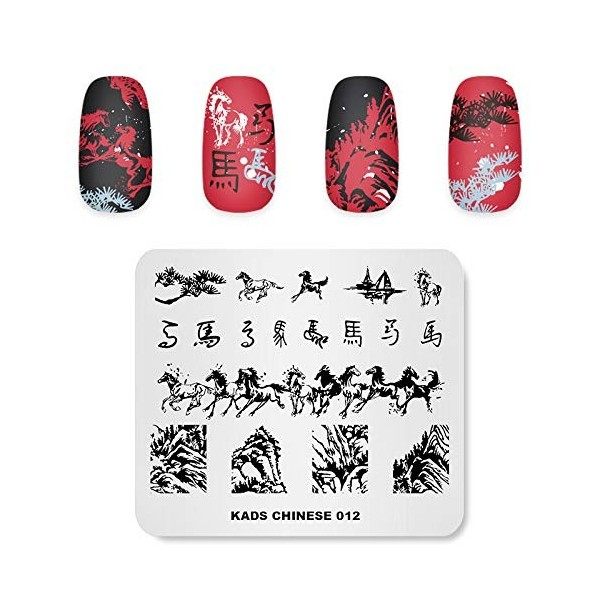 Alexnailart Nail Stamping Plate style chinois Thème Image Modèles de conception Cheval caractère chinois Montagne Modèle Manu