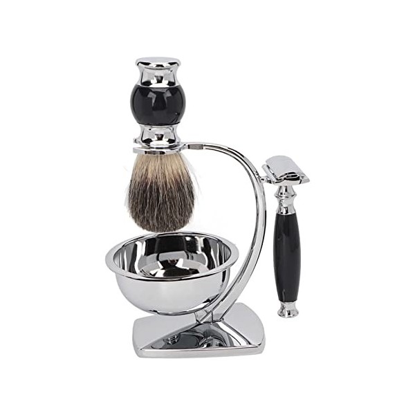 Ensemble de Brosse à Barbe à Savon, Kits de Brosse à Barbe Humide Prise en Main Confortable Alliage Longue Durée 4 en 1 avec 