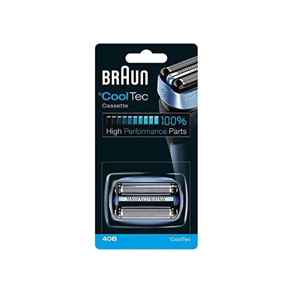 Braun Cassette de rechange CoolTec 40B - Grille et bloc-couteaux pour rasoirs pour homme Braun CoolTec, compatibles avec les 