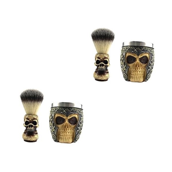 Amosfun 1 Ensemble De Brosse À Barbe Tête De Mort Kit De Voyage Pour Femmes Crème À Raser Pour Hommes Outils En Bois Brosse À