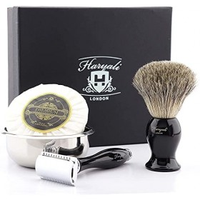 Haryali London Kit Rasage Homme - Kit Barbe Homme Avec Rasoir De Sécurité, Blaireau En Poils De Blaireau, Savon À Raser Et Bo